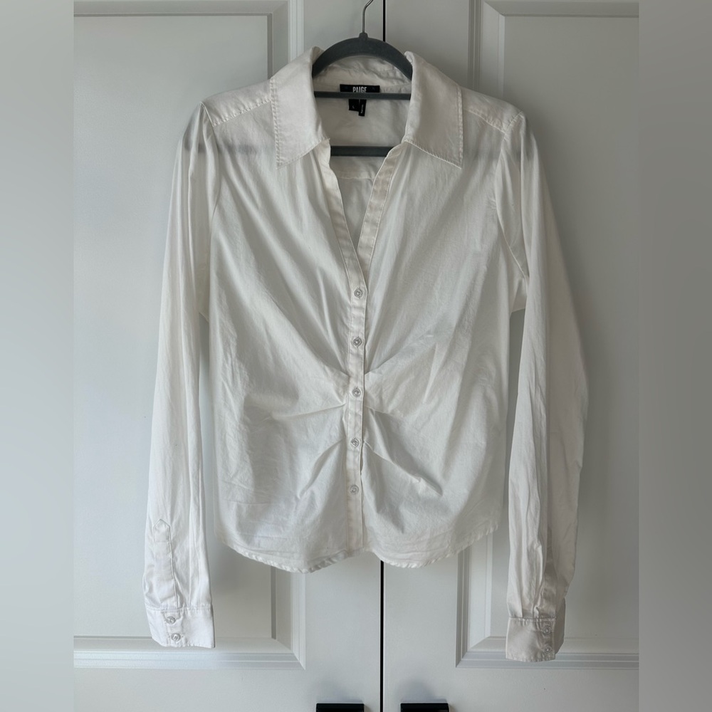 PAIGE Women’s Alera Pleated Button Down Shirt in White (Size L) - Picture 2 of 11